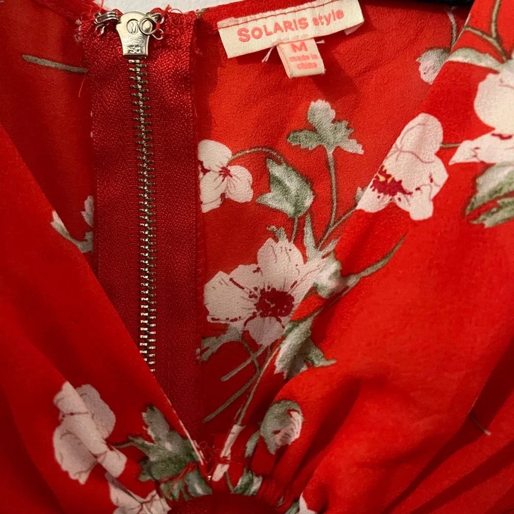 RED/WHOTE FLOWER MAXI DRESS CUTOUT - Picture 5 of 7